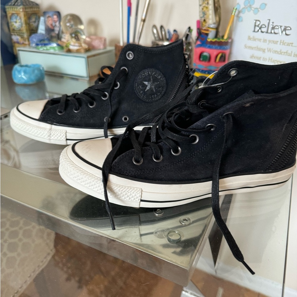 Black Suede Hi-Top Converse Sneakers